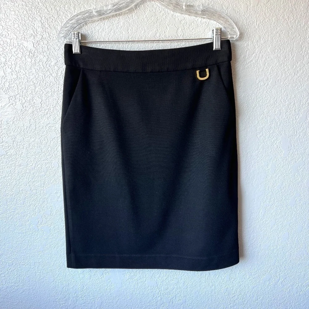 *FIRM PRICE* Tory Burch gold logo black pencil skirt with pockets